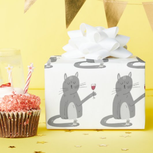 Graue Katze und Maus mit Wein Geschenkpapier (Geburtstagsparty)