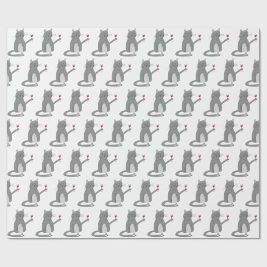 Graue Katze und Maus mit Wein Geschenkpapier (Flach)