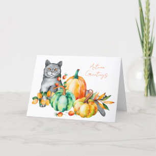 Graue Katze und Pumpkins Wasserfarbe Erntedank Car Dankeskarte