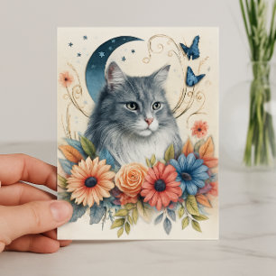 Graue Katzen-Schmetterlings-Blumen Karte