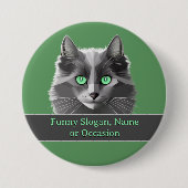 Graue Katzen Thema auf Grün - Name hinzufügen oder Button (Vorderseite)
