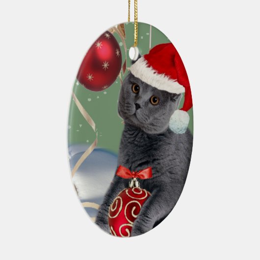 Graue Katzen-Weihnachtsverzierung Keramik Ornament (Rechts)