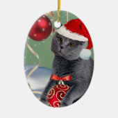 Graue Katzen-Weihnachtsverzierung Keramik Ornament (Vorne)