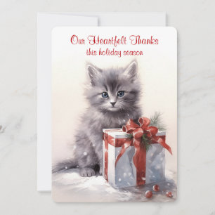 Graue Katzenbaby-Weihnachts-Wasserfarbe Feiertagskarte