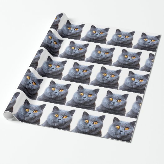 Graue Katzengelbe Augen Geschenkpapier (Ungerollt)