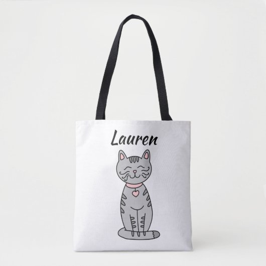 Graue Kitty-Katze Personalisiert Tasche (Vorderseite)