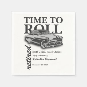 Graue klassische Auto-Zeit zum Rollen-Ruhestandsfe Serviette