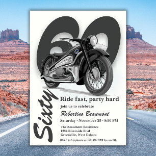 Graue klassische Motorradfahrt zum 60. Geburtstag Einladung