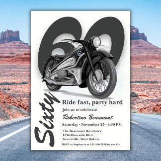 Graue klassische Motorradfahrt zum 60. Geburtstag Einladung