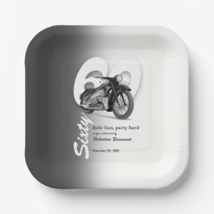Graue klassische Motorradfahrt zum 60. Geburtstag Pappteller