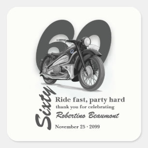 Graue klassische Motorradfahrt zum 60. Geburtstag Quadratischer Aufkleber