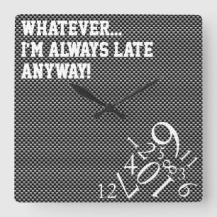 Graue Kohlenstoff-Faser immer spät: Quadratische Wanduhr