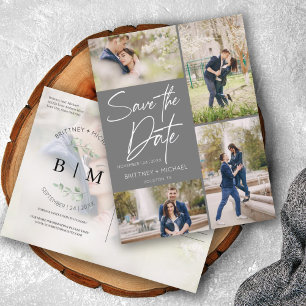 Graue Kollage Save the Date mit Handschrift Ankündigungspostkarte