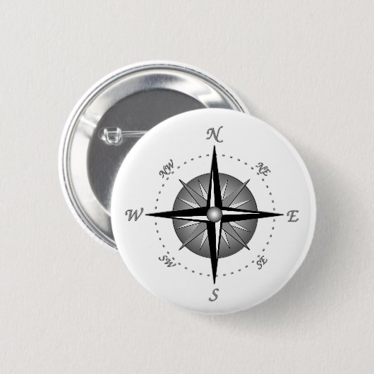 Graue Kompass-Rose Button (Vorne & Hinten)