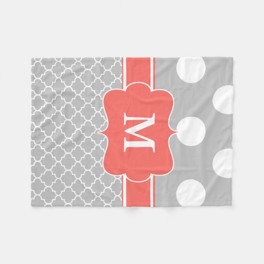 Graue Koralle punktiert Zickzack Monogramm-Decke Fleecedecke (Vorderseite (Horizontal))