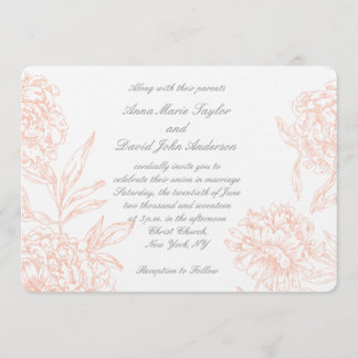 Graue Korallen Vintage-Blumen-Hochzeitseinladung Einladung