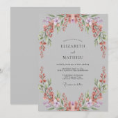 Graue Korallenblatt-Hochzeit Einladung (Vorne/Hinten)