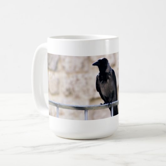 Graue Krähen-Tasse Kaffeetasse (Vorderseite Links)