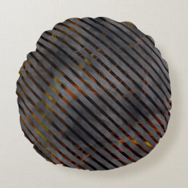 Graue Kreuzstreifen oder Bänder? Goldrötlich Rundes Kissen