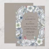 Graue Kristall-Blumenbogen-Hochzeit Einladung (Vorne/Hinten)