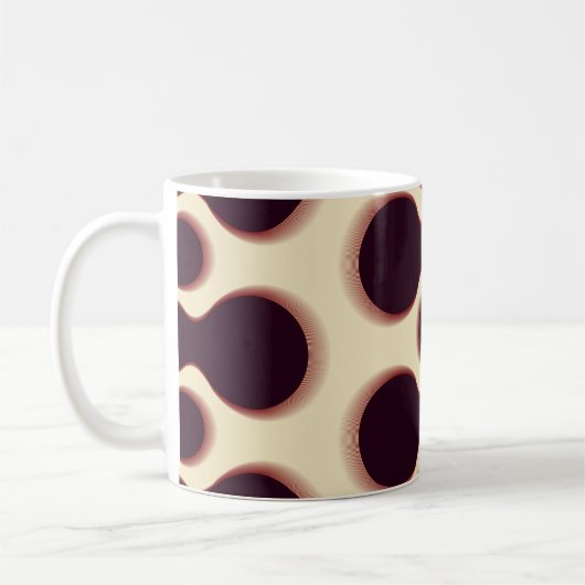 Graue, kugelförmige Formen, braune Farbmuster. Kaffeetasse (Links)