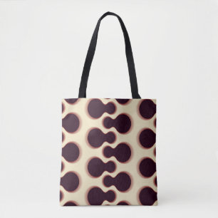 Graue, kugelförmige Formen, braune Farbmuster. Tasche