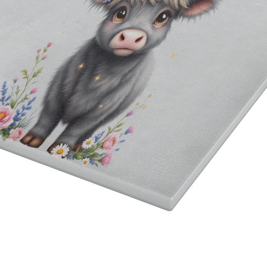 Graue Kuh mit Florals Schneidebrett (Ecke)