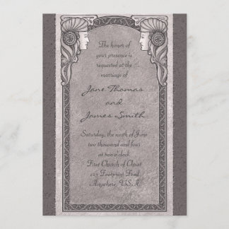 Graue Kunst Nouveau Hochzeit Einladung