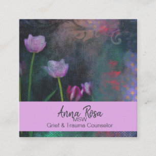 *~* Graue Lavendel-Rosa-Tulpe Vintage-Shabby-Grung Quadratische Visitenkarte