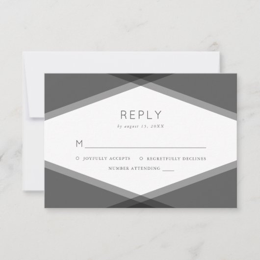 Graue Layered Geometric & Black RSVP Card (Vorderseite)