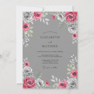 Graue lebendige florale Hochzeit Einladung