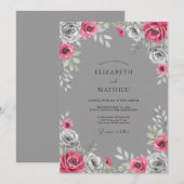 Graue lebendige florale Hochzeit Einladung (Vorne/Hinten)