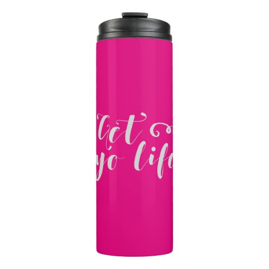 Graue Lebenstypografie Thermosbecher (Vorderseite)