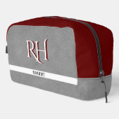 Graue Ledertextur Trim Custom Monogram Name Waschbeutel (Rechte Ecke)