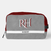 Graue Ledertextur Trim Custom Monogram Name Waschbeutel (Rückseite)