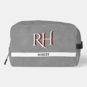 Graue Ledertextur Trim Custom Monogram Name Waschbeutel (Rückseite)