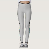 Graue Leggings mit blauem Blumensieb Streifen (Vorderseite)