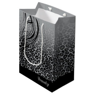 Graue Leopard-Tierausdruck mit Girl-Silhouette Med Mittlere Geschenktüte