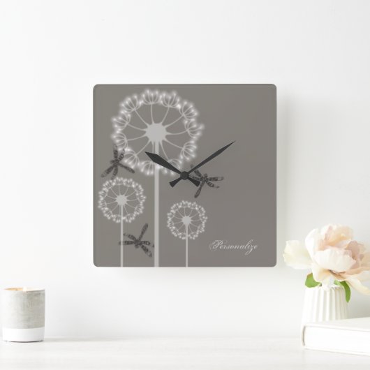 Graue Libellen-Uhr Quadratische Wanduhr (Zuhause)