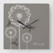 Graue Libellen-Uhr Quadratische Wanduhr (Vorderseite)