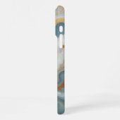 Graue Licht-Teal-Blau-Gold-Marmor-Kunstmuster iPhone Hülle (Linke Seite)