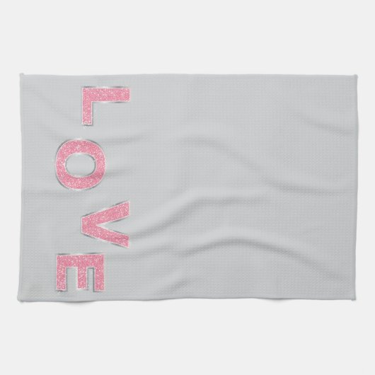 Graue Liebe Rosa Silberner Glitzer Geschirrtuch (Horizontal)