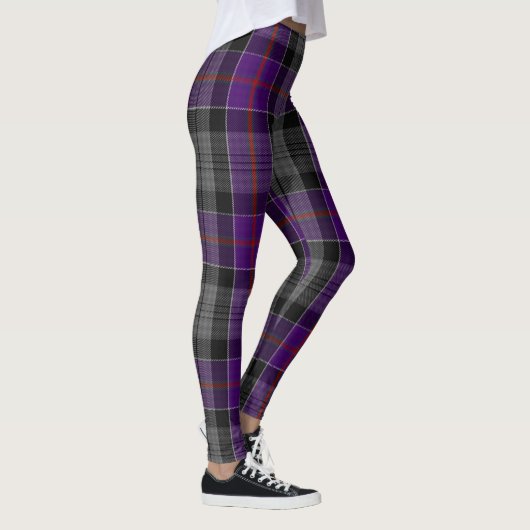 Graue Lila schottische Tartan Frauen Leggings Grau (Rechts)