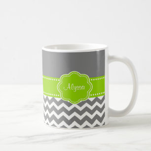 Graue Limone grüne Zickzack personalisierte Tasse