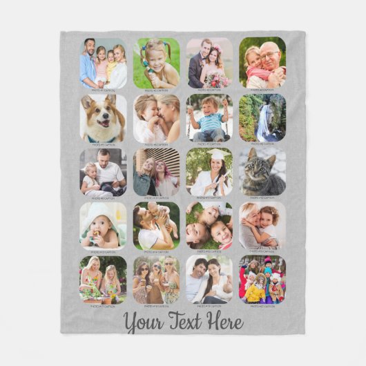 Graue Linen 20 Fotocollage Captions Script Name Fleecedecke (Vorderseite)