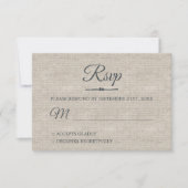 Graue Linen Chic Script Wedding RSVP Card Einladung (Vorderseite)