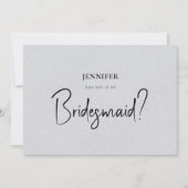 Graue Linen White Script wird mein Bridesmaid sein Einladung (Vorderseite)