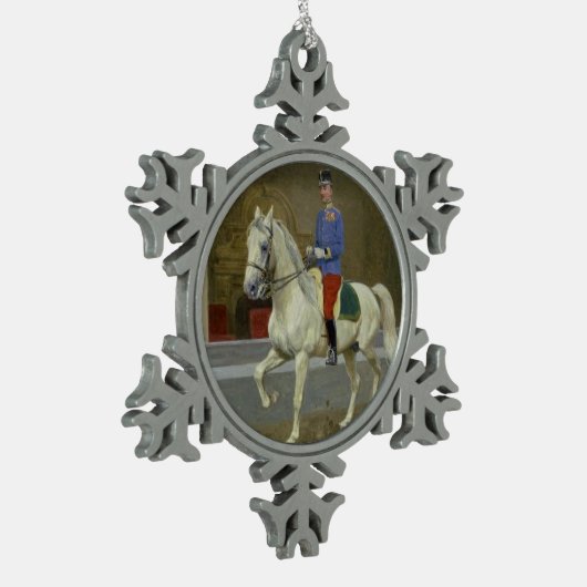 Graue Lipizzan Stallions-Weihnachtsverzierung Schneeflocken Zinn-Ornament (Links)