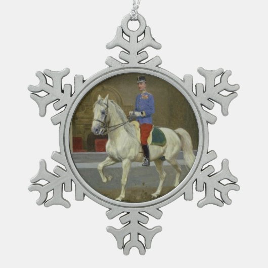 Graue Lipizzan Stallions-Weihnachtsverzierung Schneeflocken Zinn-Ornament (Vorderseite)