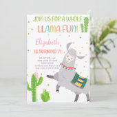 Graue Llama Geburtstagseinladungen Einladung (Stehend Vorderseite)